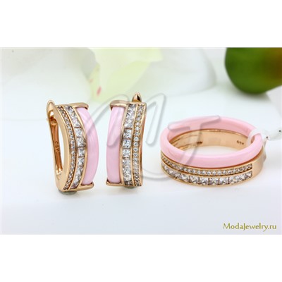 Серьги и кольцо розовая керамика CNS23101