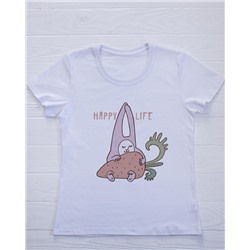 FU30B-M0010 Женская футболка белая с принтом Счастливый кролик