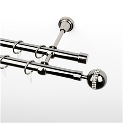 Карниз металлический стыкованный, 2-рядный "Милано", черный никель, гладкая труба, ø 19 мм  (kn-432)