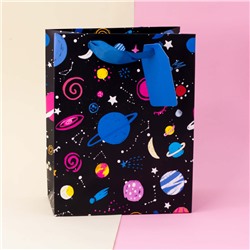 Подарочный пакет(L) "Universe planet", black