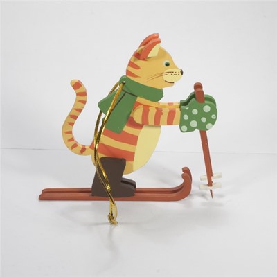 Елочная игрушка - Кошка на лыжах 370-1