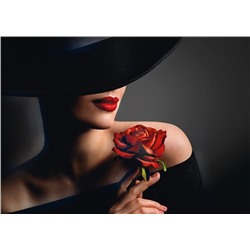Алмазная мозаика картина стразами Дама в шляпе и с розой, 30х40 см, Акция!