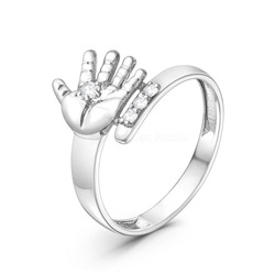 Кольцо из серебра с фианитами родированное - Ладошка