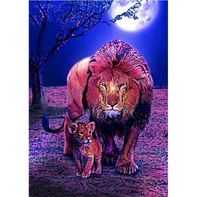 Алмазная мозаика картина стразами Лев со львёнком, 50х65 см