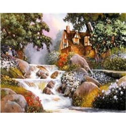 Алмазная мозаика картина стразами Дом у водопада, 30х40 см