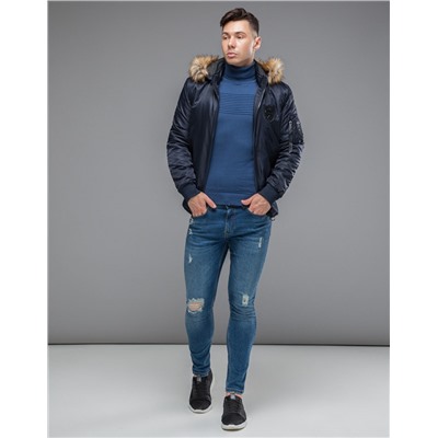 Модная куртка бомбер темно-синяя Braggart "Youth" модель 50145