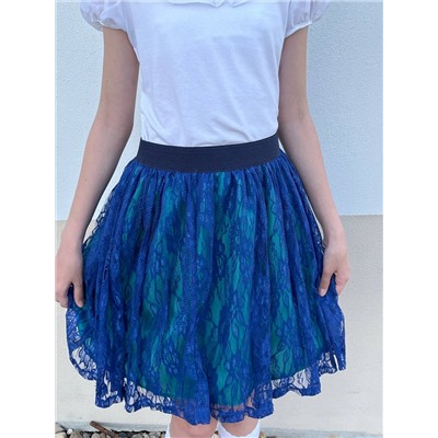 Нарядная юбка для девочки с синим гипюром 84334-ДН22