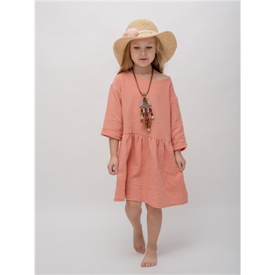 Арт. 14075 Платье пляжное  из муслина свободного кроя. Цвет персик.