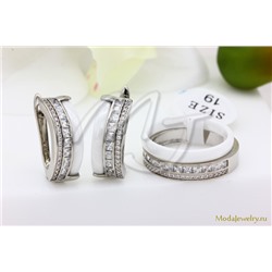 Серьги и кольцо белая керамика CNS23105